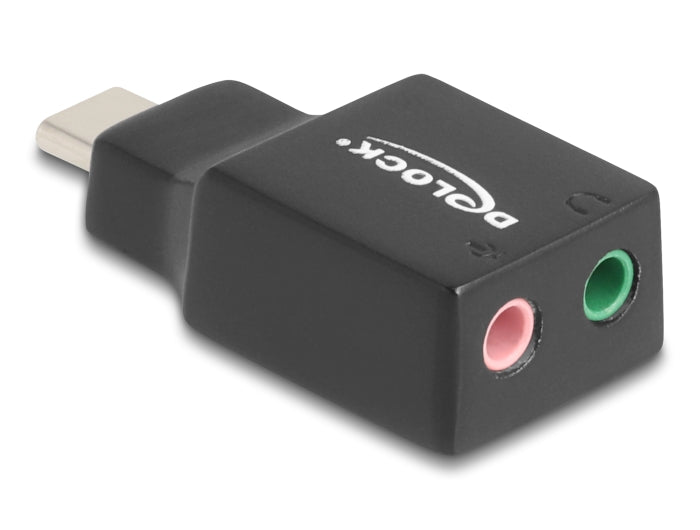 Delock Externe USB Soundkarte mit USB Type-C™ Stecker auf 2 x 3,5 mm Klinkenbuchse Plug & Play Audio Adapter schwarz