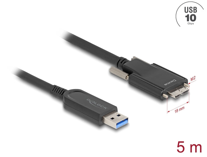 Delock Aktives Optisches Kabel USB 10 Gbps Typ-A Stecker zu Typ Micro-B Stecker mit Schrauben 5 m