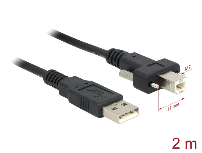 Delock Kabel USB 2.0 Typ A Stecker > USB 2.0 Typ B Stecker mit Schrauben 2 m