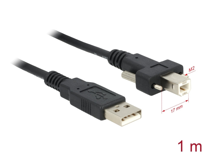 Delock Kabel USB 2.0 Typ A Stecker > USB 2.0 Typ B Stecker mit Schrauben 1 m