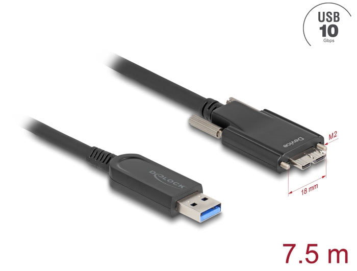 Delock Aktives Optisches Kabel USB 10 Gbps Typ-A Stecker zu Typ Micro-B Stecker mit Schrauben 7,5 m