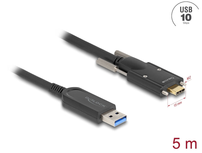 Delock Aktives Optisches Kabel USB 10 Gbps Typ-A Stecker zu USB Type-C™ Stecker mit Schrauben seitlich 5 m