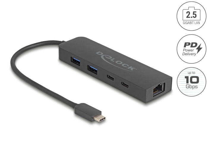 Delock 10 Gbps USB Hub mit 2,5 Gigabit LAN Port und PD 85 W