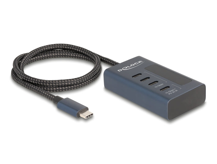 Delock USB 10 Gbps Hub mit 4 USB Type-C™ Ports davon 3 x Datenport + 1 x Daten und PD 20 Watt mit Leistungsanzeige