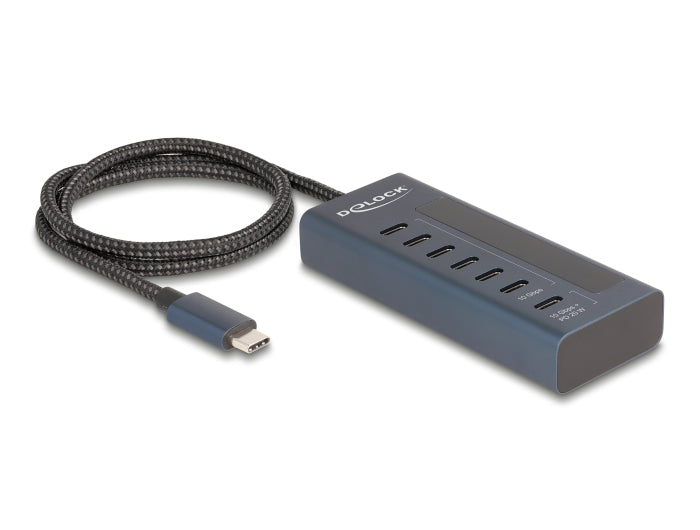 Delock USB 10 Gbps Hub mit 7 USB Type-C™ Ports davon 6 x Datenport + 1 x Daten und PD 20 Watt mit Leistungsanzeige