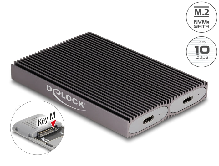 Delock Externes USB Type-C™ Dual Combo Gehäuse für 2 x M.2 NVMe PCIe oder SATA SSD - werkzeugfrei