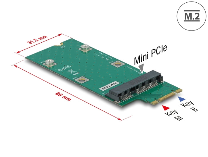 Delock Adapter M.2 Key B+M zu Mini PCIe Slot (PCIe / USB)