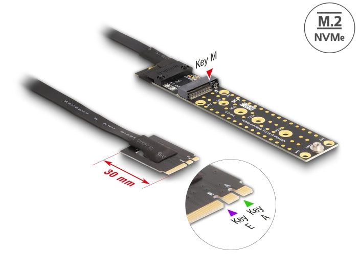 Delock Riser Karte NVMe M.2 Key A+E Stecker zu Key M Slot mit 20 cm Kabel