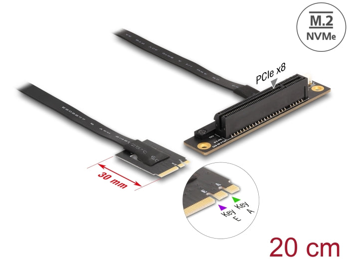 Delock M.2 Key A+E zu PCIe x8 NVMe Adapter gewinkelt mit 20 cm Kabel