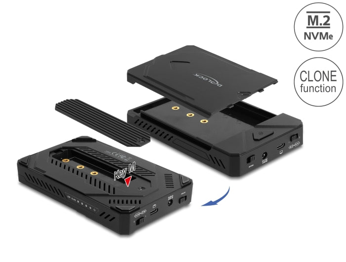 Delock USB Type-C™ Gehäuse für 1 x M.2 NVMe SSD + 1 x 2.5″ SATA SSD / HDD mit Klon Funktion