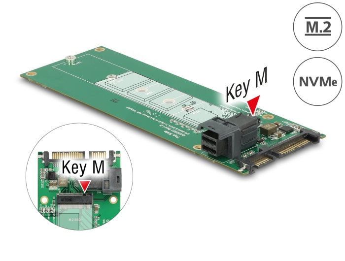 Delock Konverter SATA 22 Pin / SFF-8643 NVMe > 1 x M.2 Key M