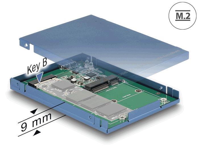 Delock 2.5″ Konverter USB 10 Gbps Micro-B Buchse zu M.2 / mSATA mit Gehäuse