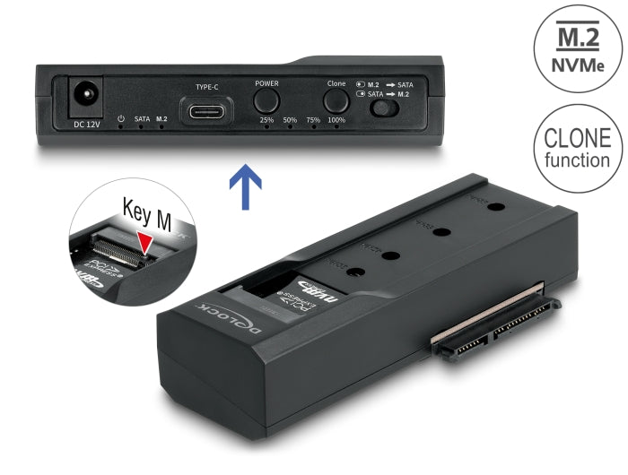 Delock USB Type-C™ Konverter für 1 x M.2 NVMe SSD + 1 x SATA SSD / HDD mit Klon Funktion