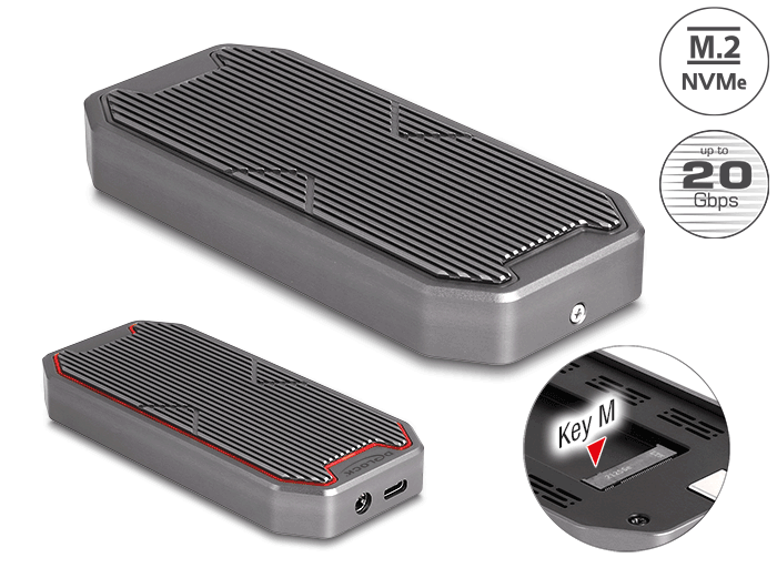 Delock Externes Gaming Gehäuse für M.2 NVMe PCIe SSD mit SuperSpeed USB 20 Gbps (USB 3.2 Gen 2x2) USB Type-C™ Buchse und RGB LED Beleuchtung