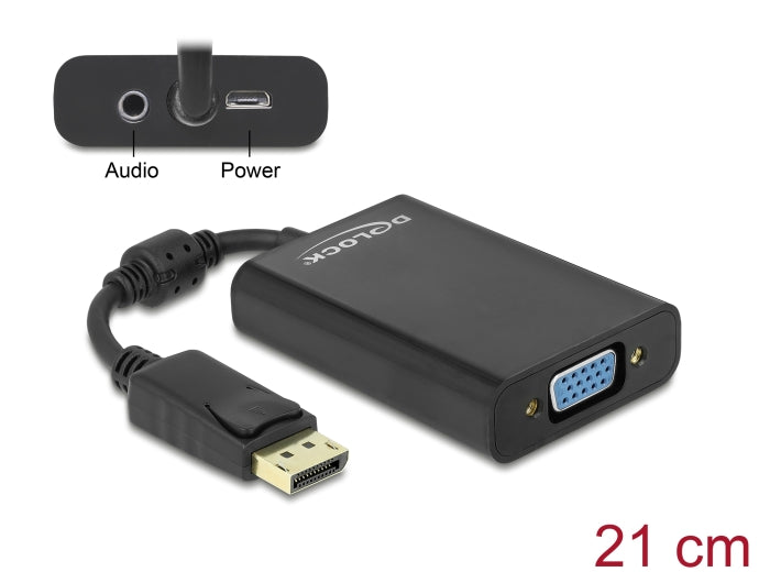 Delock Adapter DisplayPort 1.1 Stecker > VGA Buchse + Audio + Power schwarz