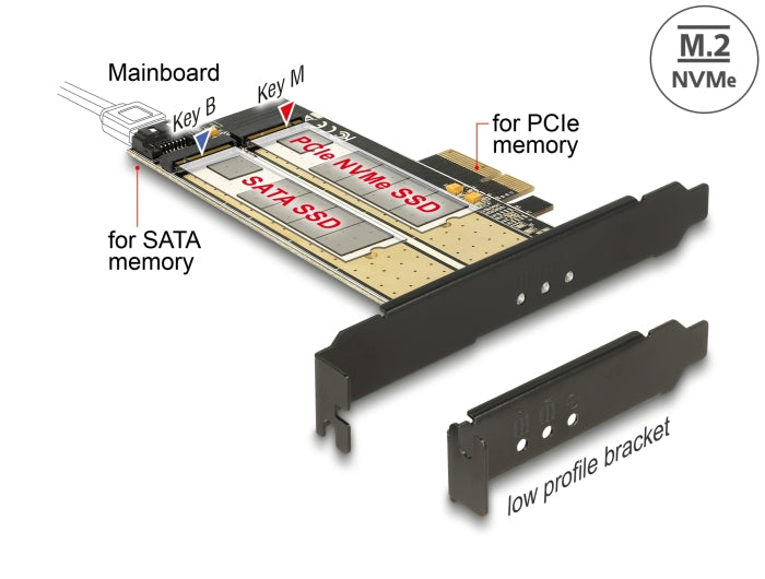 Delock PCI Express x4 Karte > 1 x intern M.2 Key B + 1 x intern NVMe M.2 Key M - Low Profile Formfaktor