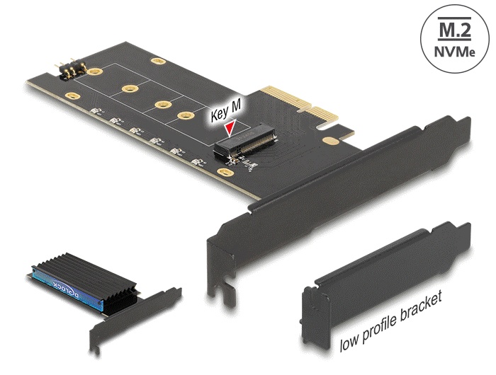 Delock PCI Express x4 Karte zu 1 x intern NVMe M.2 Key M mit Kühlkörper und RGB LED Beleuchtung - Low Profile Formfaktor