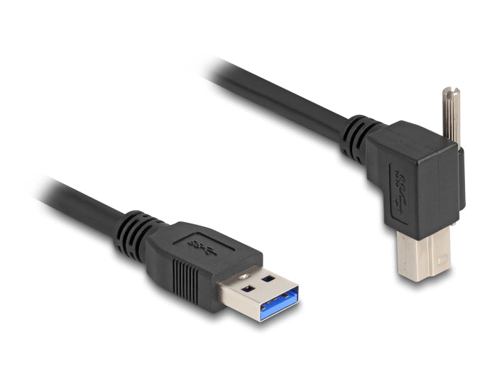 Delock USB 5 Gbps Kabel USB Typ-A Stecker gerade zu USB Typ-B Stecker mit Schraube 90° nach rechts gewinkelt 1 m schwarz