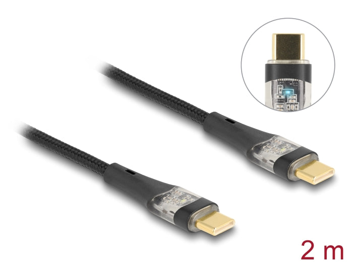 Delock USB 2.0 Schnellladekabel USB Type-C™ Stecker zu Stecker transparent PD 3.0 100 W 2 m