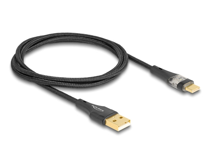 Delock USB 2.0 Kabel Typ-A Stecker zu USB Type-C™ Stecker mit Schnellladefunktion 60 W transparent 1 m