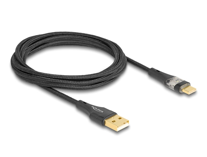 Delock USB 2.0 Kabel Typ-A Stecker zu USB Type-C™ Stecker mit Schnellladefunktion 60 W transparent 2 m
