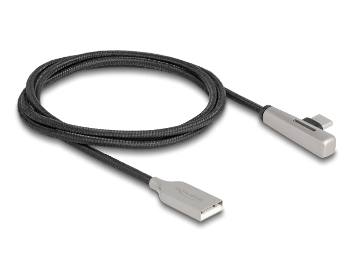 Delock USB 2.0 Kabel Typ-A Stecker zu USB Type-C™ Stecker gewinkelt mit LED und Schnellladefunktion 60 W 1 m