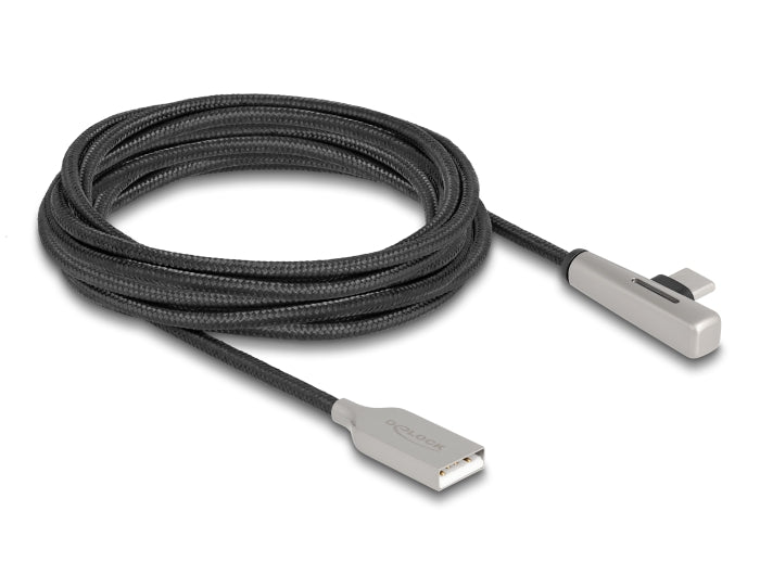 Delock USB 2.0 Kabel Typ-A Stecker zu USB Type-C™ Stecker gewinkelt mit LED und Schnellladefunktion 60 W 3 m