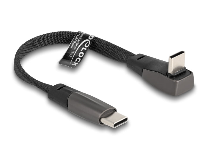 Delock USB 2.0 Flachbandkabel USB Type-C™ Stecker zu USB Type-C™ Stecker gewinkelt PD 3.0 60 W 14 cm schwarz