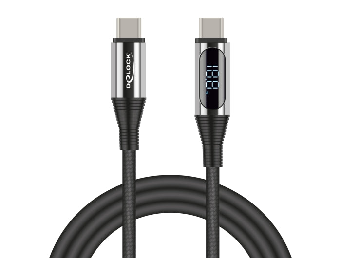 Delock USB 2.0 Daten- und Schnellladekabel USB Type-C™ Stecker zu Stecker PD 3.0 100 W mit Leistungsanzeige 2 m