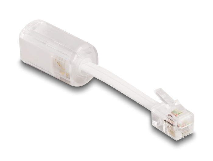 Delock Telefonkabel-Verdrehschutz Adapter RJ10 Stecker zu RJ10 Buchse mit Anschlusskabel 30 mm transparent / weiß