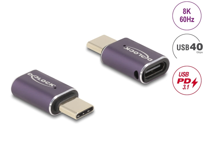 Delock USB Adapter 40 Gbps USB Type-C™ PD 3.1 240 W Stecker zu Buchse Portschoner 8K 60 Hz Metall