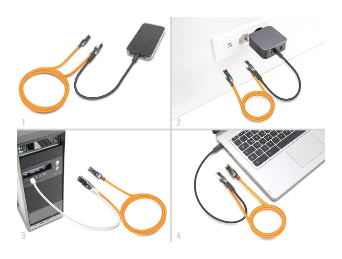 Delock RJ45 Netzwerkkabel mit USB Type-C™ Portfinder Funktion Self Tracing Cat.6A S/FTP 3 m orange