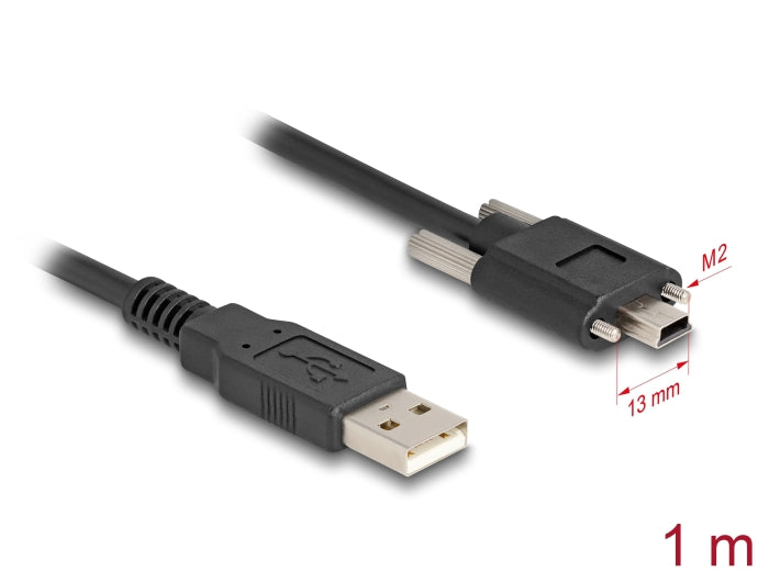 Delock USB 2.0 Kabel Typ-A Stecker zu Typ Mini-B Stecker mit Schraubenabstand 13 mm 1 m schwarz