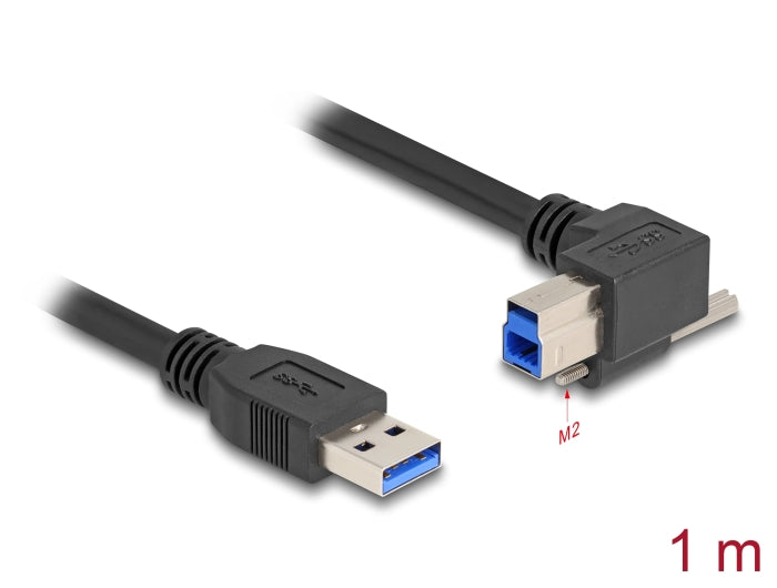 Delock USB 5 Gbps Kabel USB Typ-A Stecker gerade zu USB Typ-B Stecker mit Schraube 90° nach rechts gewinkelt 1 m schwarz