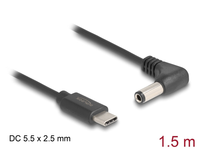 Delock USB Type-C™ Stromkabel zu DC 5,5 x 2,5 mm Stecker gewinkelt 1,5 m