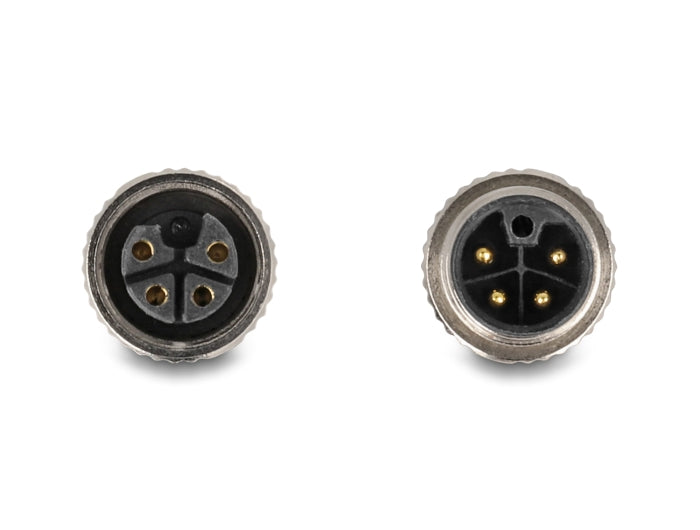 Delock M12 Kabel L-kodiert 4 Pin Stecker rechts gewinkelt zu Buchse gerade PUR schleppkettentauglich 5 m schwarz