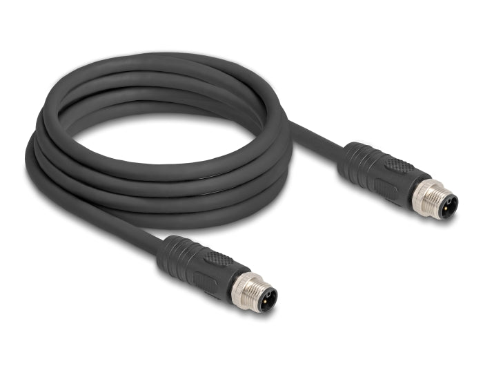 Delock M12 Kabel L-kodiert 4 Pin Stecker zu Stecker PUR schleppkettentauglich 3 m schwarz