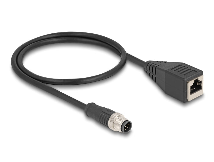 Delock M12 Kabel A-kodiert 8 Pin Stecker zu RJ45 Buchse PVC 0,5 m