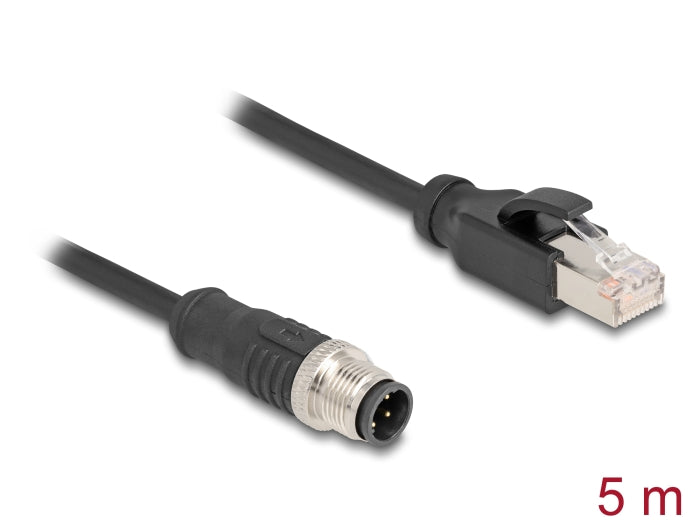 Delock M12 Kabel D-kodiert 4 Pin Stecker zu RJ45 Stecker PVC 5 m