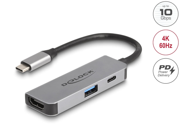 Delock USB Type-C™ Adapter zu HDMI 4K 60 Hz mit USB Typ-A und USB Type-C™ PD 95 W