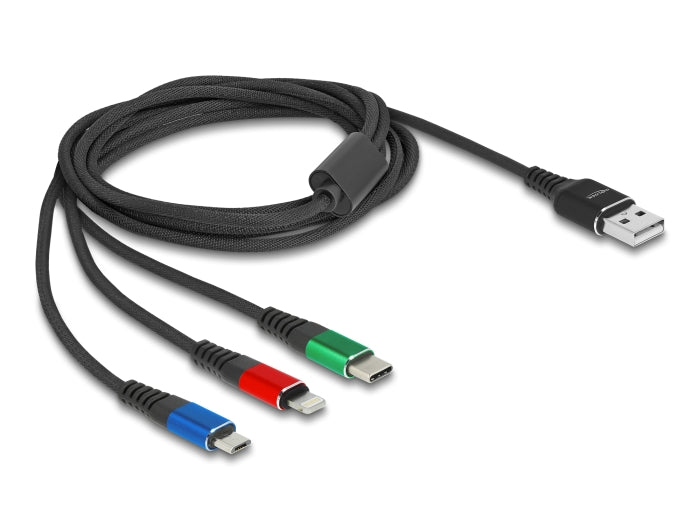 Delock USB Ladekabel 3 in 1 Typ-A zu Lightning™ / Micro USB / USB Type-C™ 2 m 3-farbig