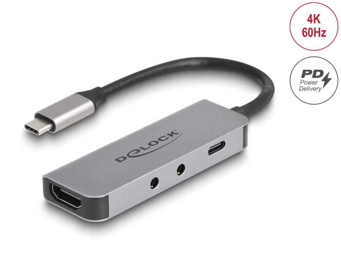 Delock USB Type-C™ Adapter zu HDMI 4K 60 Hz und Headset und Mikrofonschluss + USB Type-C™ PD 95 W