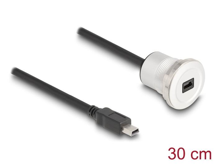 Delock USB 2.0 Mini-B Einbaubuchse mit Kabelpeitsche Stecker 30 cm Aluminium