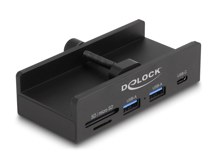 Delock Externer USB 5 Gbps Hub mit 2 x USB Typ-A, 1 x USB Type-C™ und SD + Micro SD Slot mit Feststellschraube
