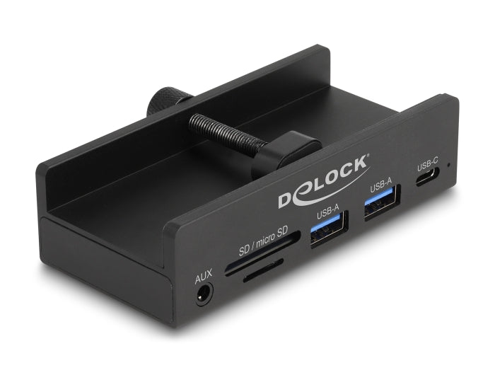 Delock Externer USB 5 Gbps 3 Port Hub 2 x USB Typ-A, 1 x USB Type-C™ und 2 Slot Card Reader mit Feststellschraube
