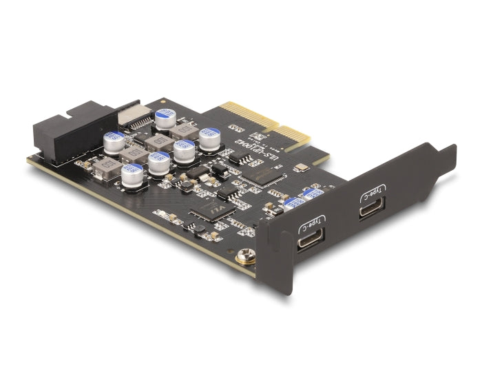 Delock PCI Express x4 Karte zu 2 x extern USB Type-C™ + 1 x intern USB 10 Gbps Typ-E Key A und 1 x 19 Pin Pfostenstecker - Low Profile Formfaktor