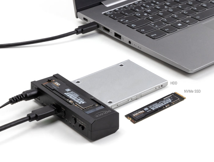 Delock USB Type-C™ Konverter für 1 x M.2 NVMe SSD + 1 x SATA SSD / HDD mit Klon Funktion