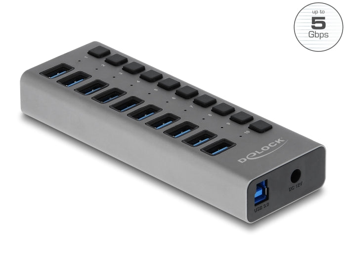 Delock Externer 5 Gbps USB Hub mit 10 Ports + Schalter