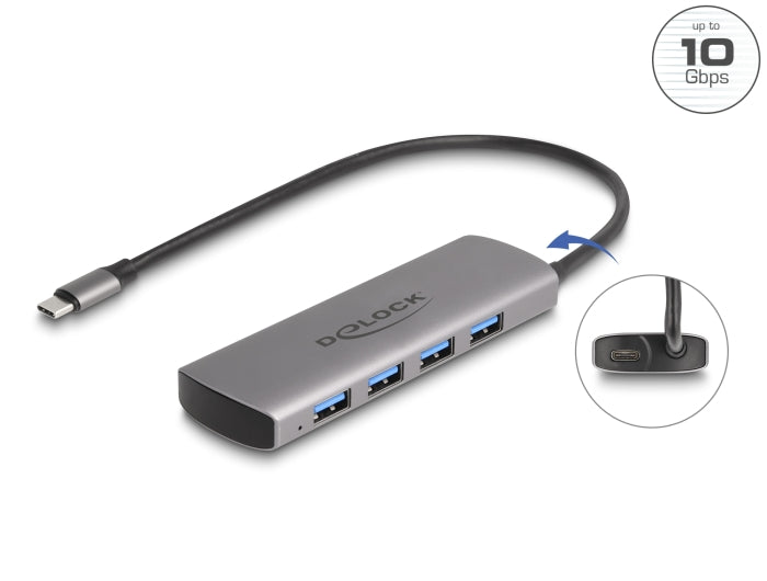 Delock USB 10 Gbps 4 Port USB Typ-A Hub mit USB Type-C™ Anschluss und zusätzlicher Strombuchse