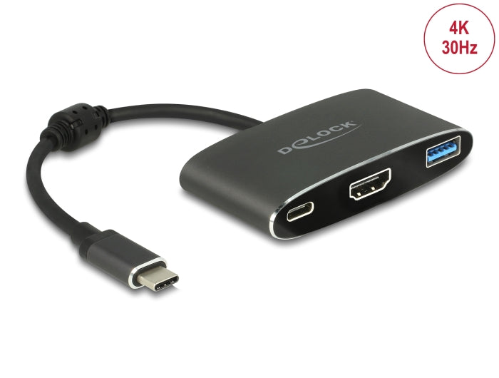 Delock Adapter USB Type-C™ Stecker > HDMI Buchse (DP Alt Mode) 4K 30 Hz + USB Typ-A + USB Type-C™ PD
